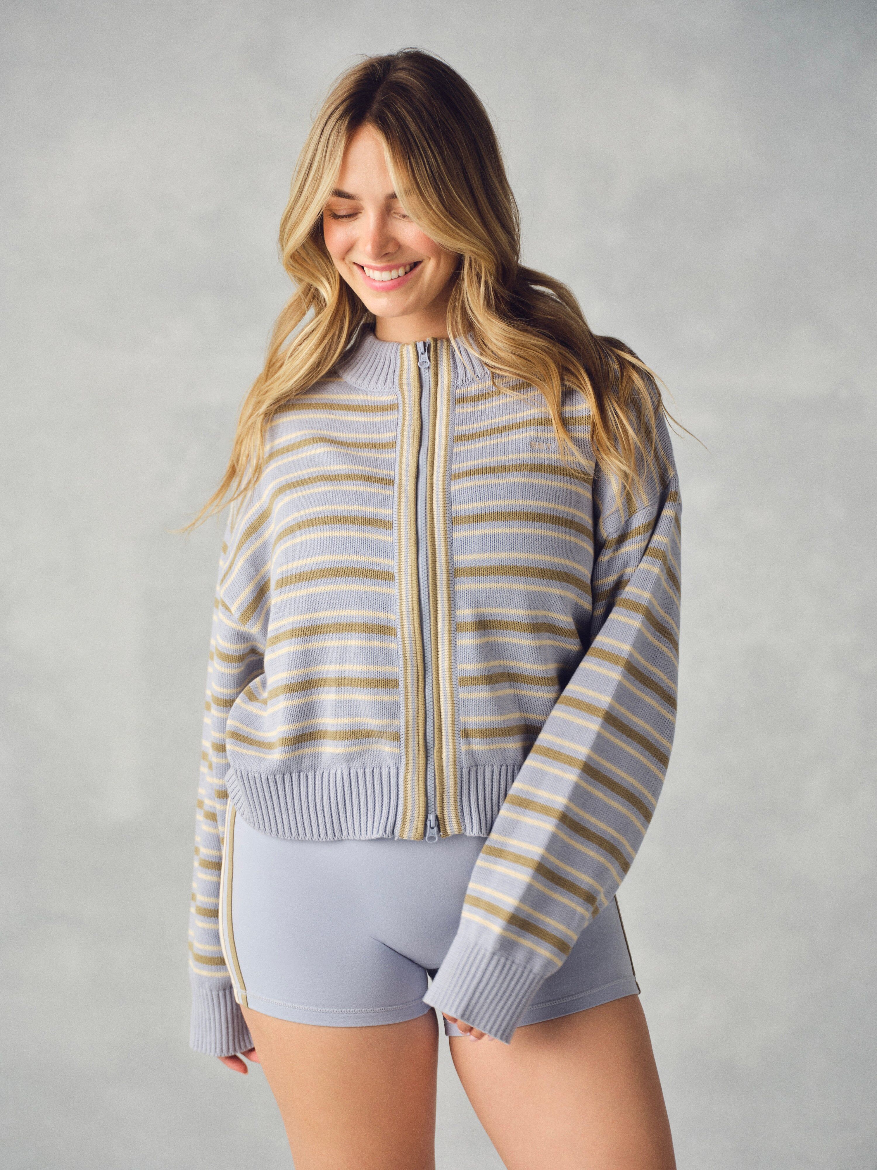 Weekend Knit Weekend Stripe Funnel Zip - Palmetto