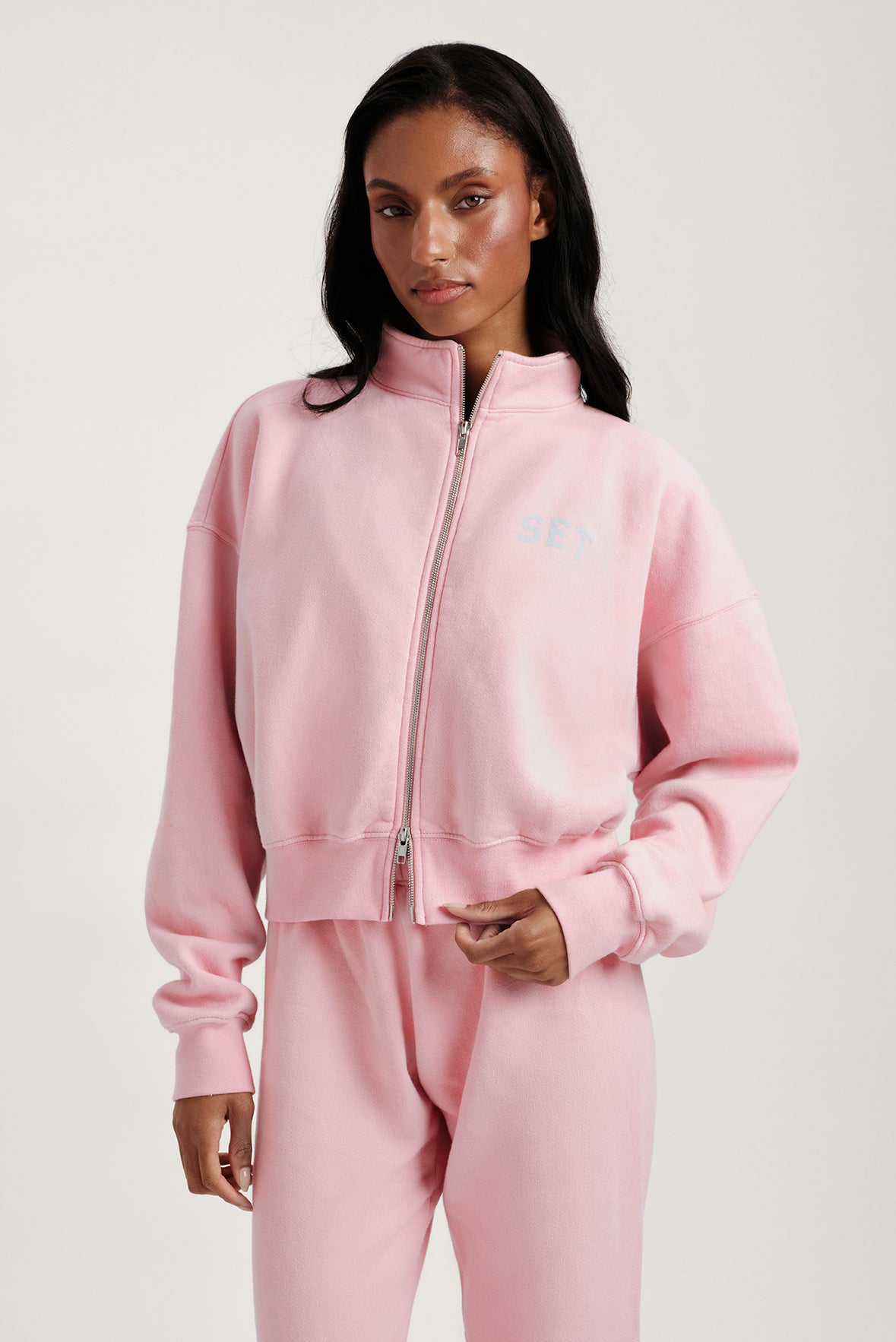 Midweight Sweats Staple Set Funnel Zip - Blush
