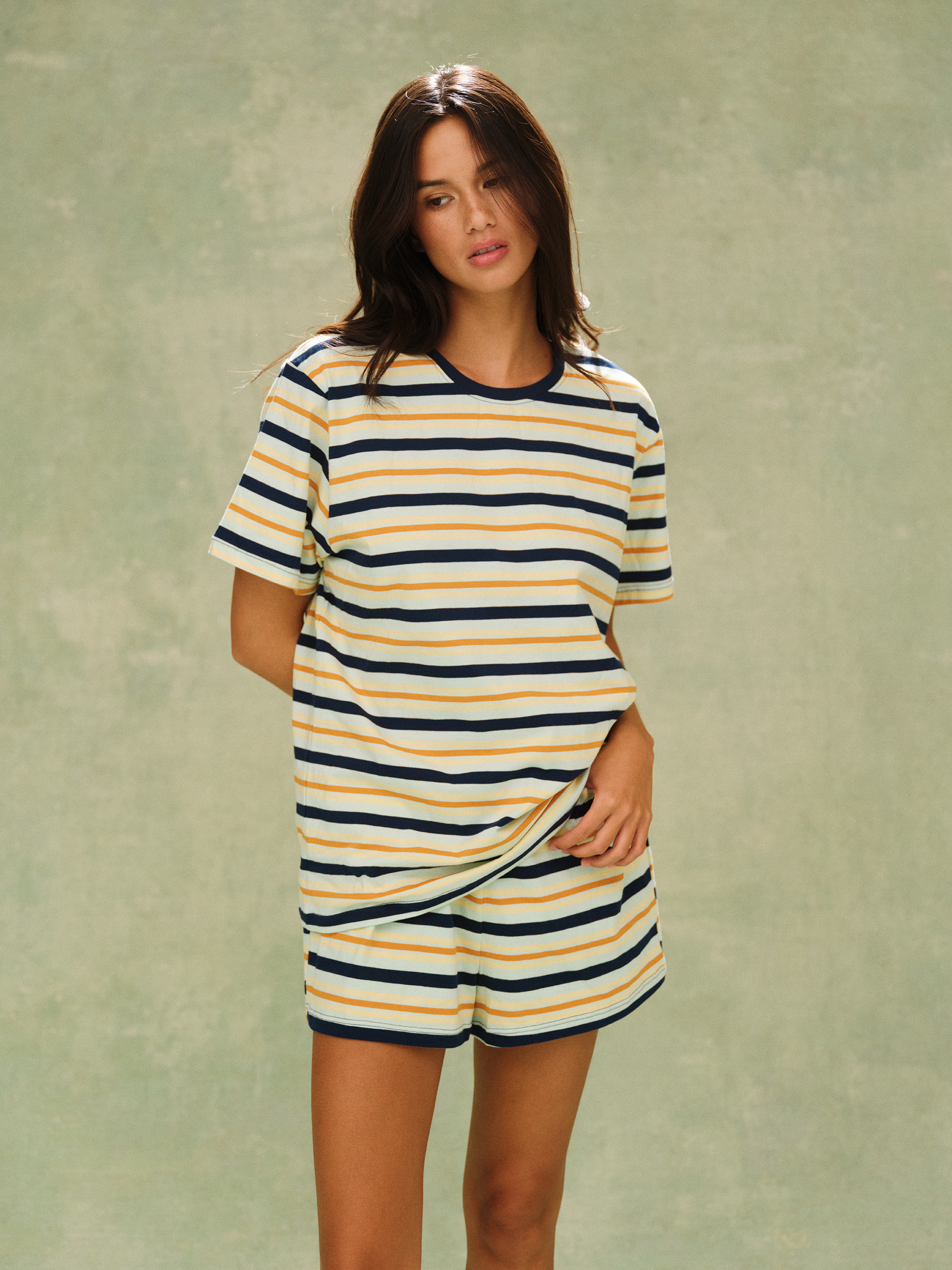 Classic Cotton Daily Stripe Boyfriend Tee - Zest