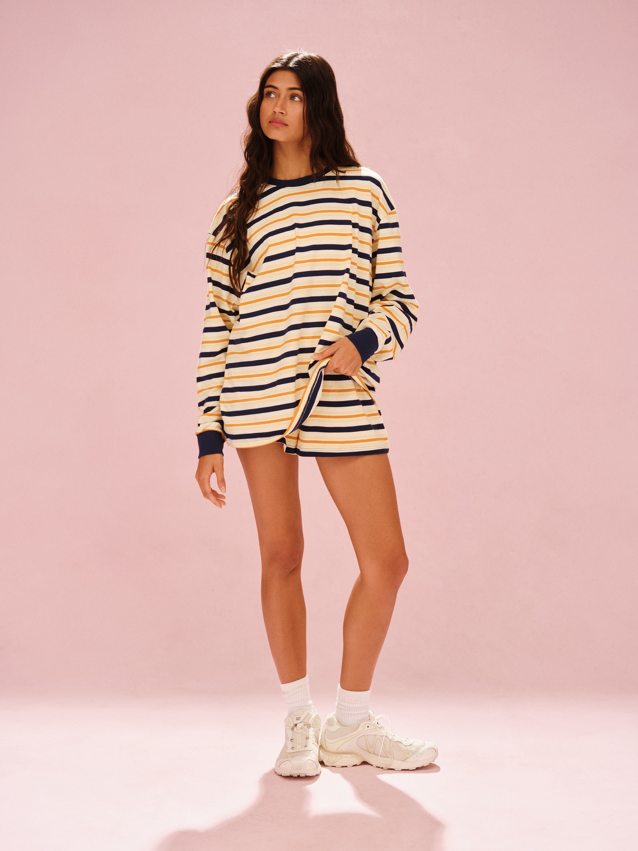 Alternative view of Classic Cotton Daily Stripe Cuffed Long Sleeve - Melon