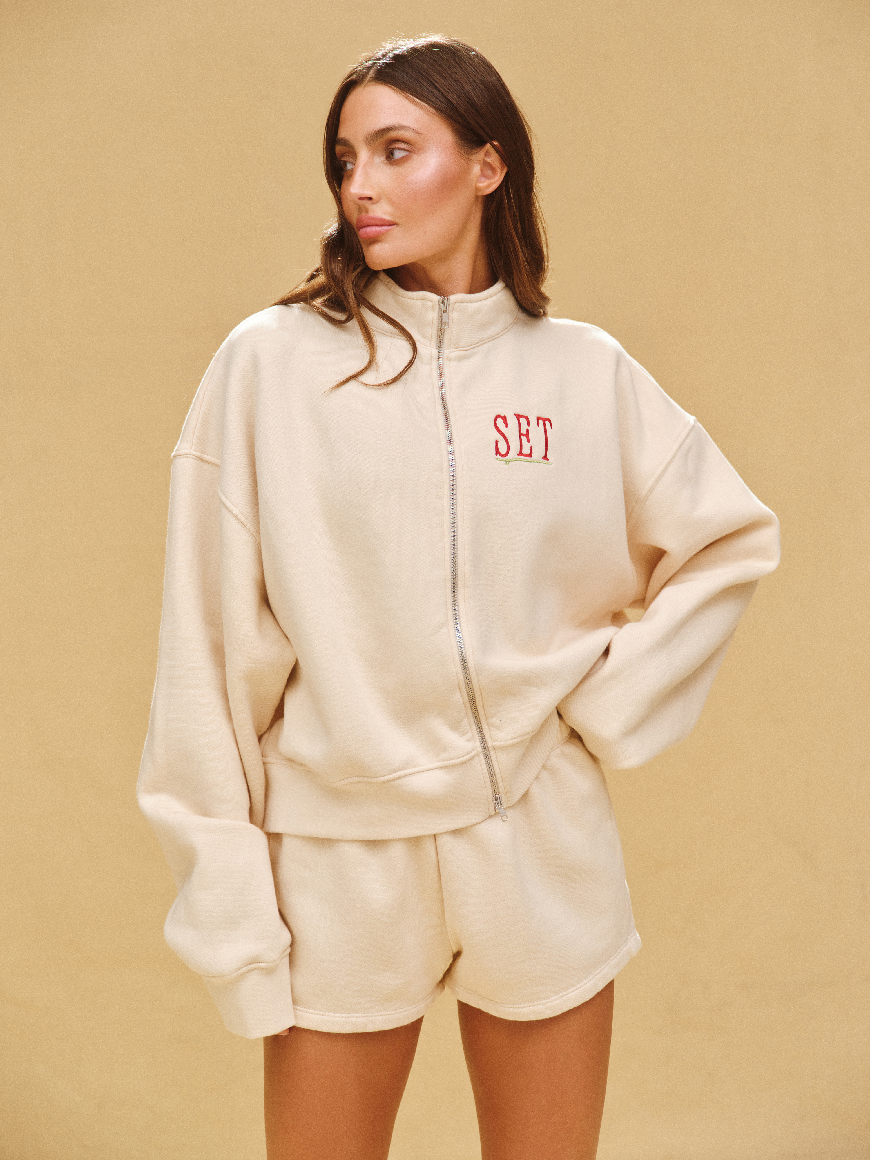 Midweight Sweats Staple Set Resort Funnel Zip - Hibiscus