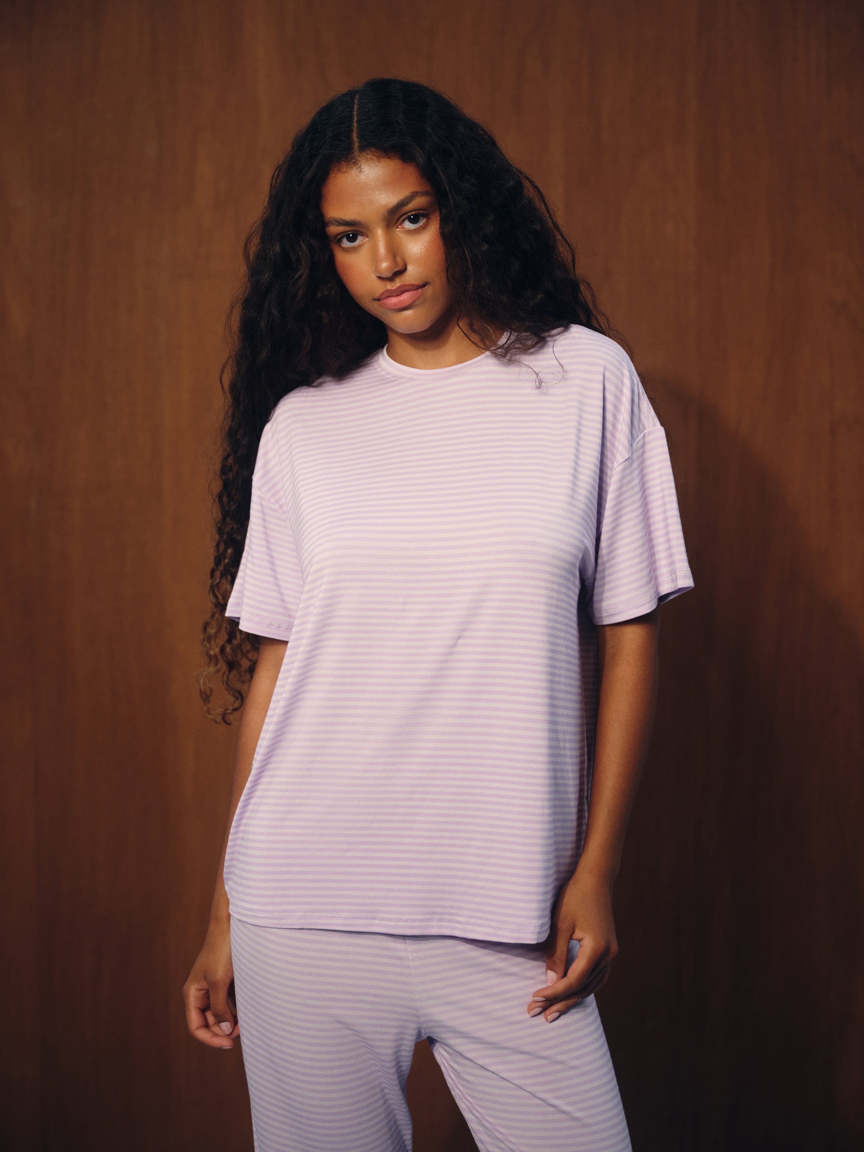 Sleep Jersey Comfort Stripe Boxy Tee - Buttercream