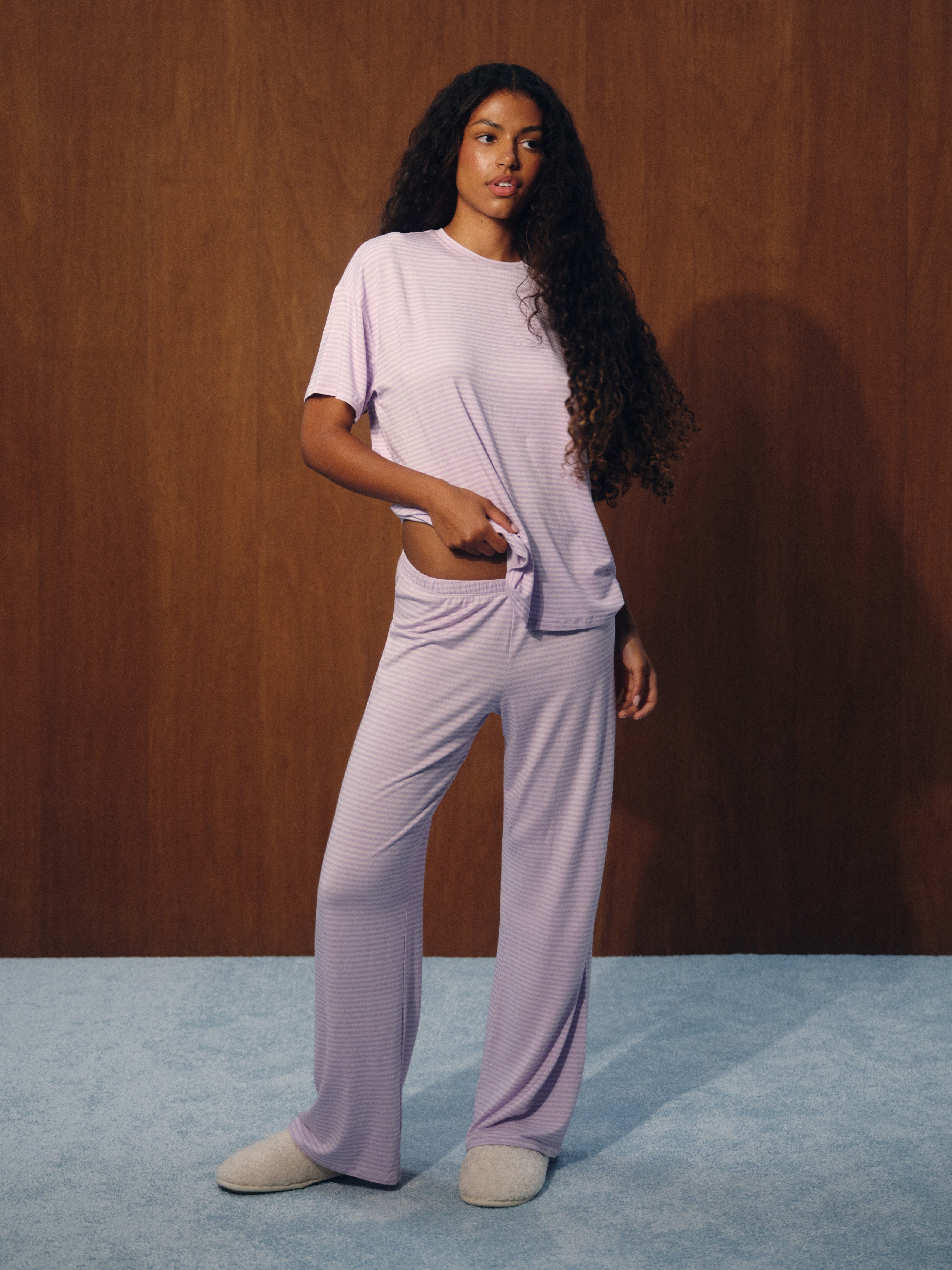Sleep Jersey Comfort Stripe Sleep Pants - Buttercream
