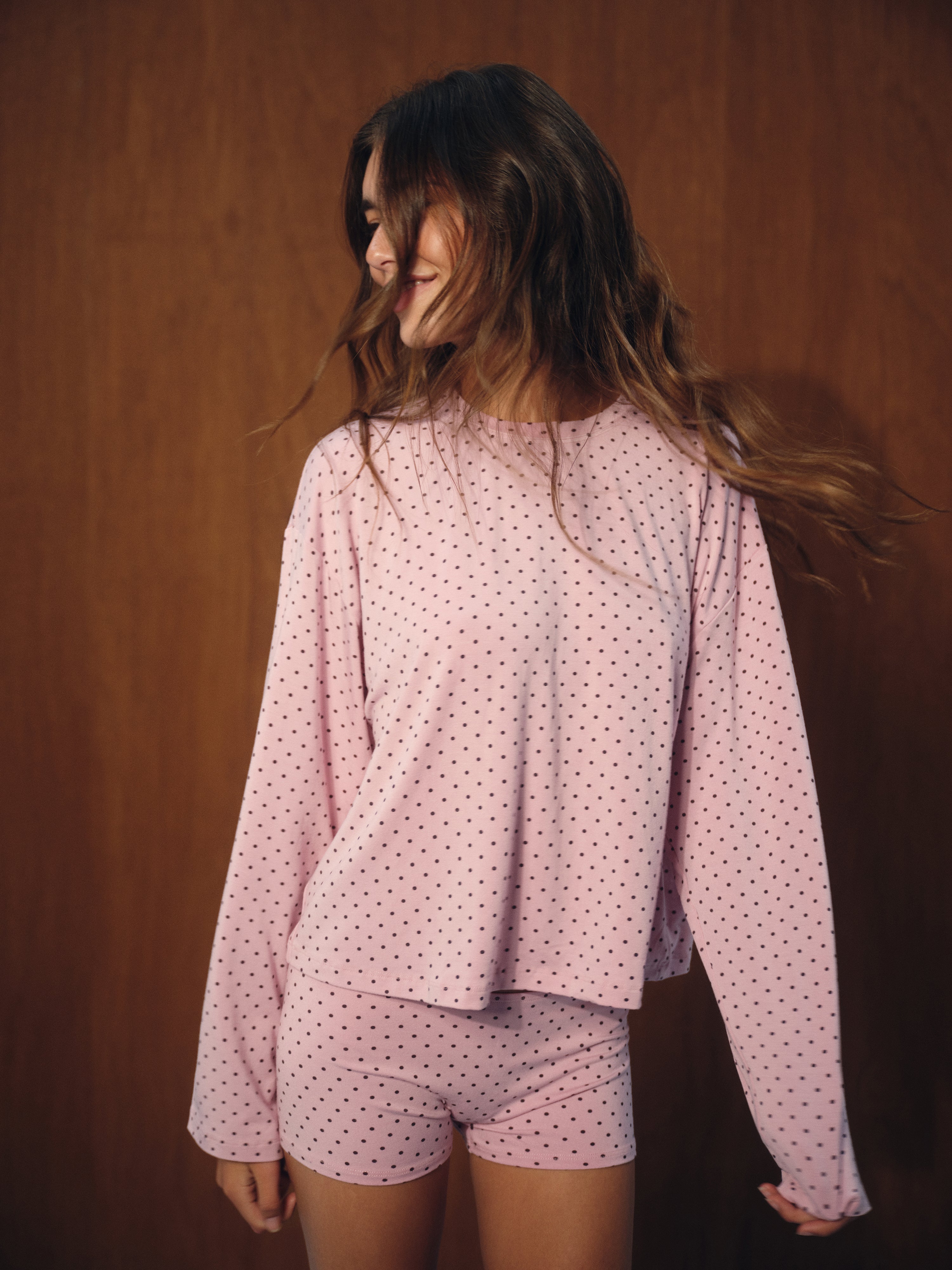 Sleep Jersey Comfort Polka Dot Boxy Long Sleeve - Swirl
