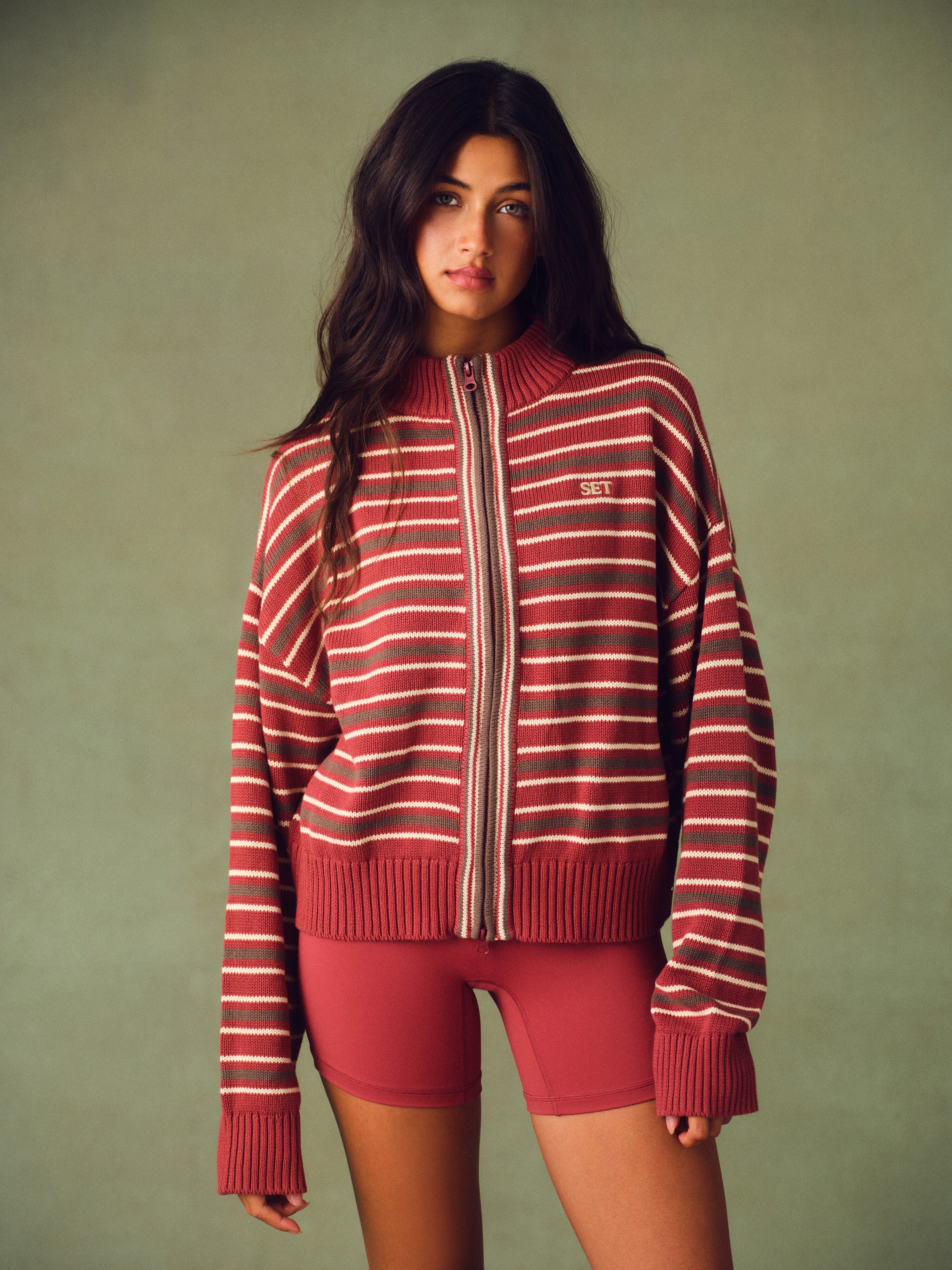 Weekend Knit Weekend Stripe Funnel Zip - Sweet Tea