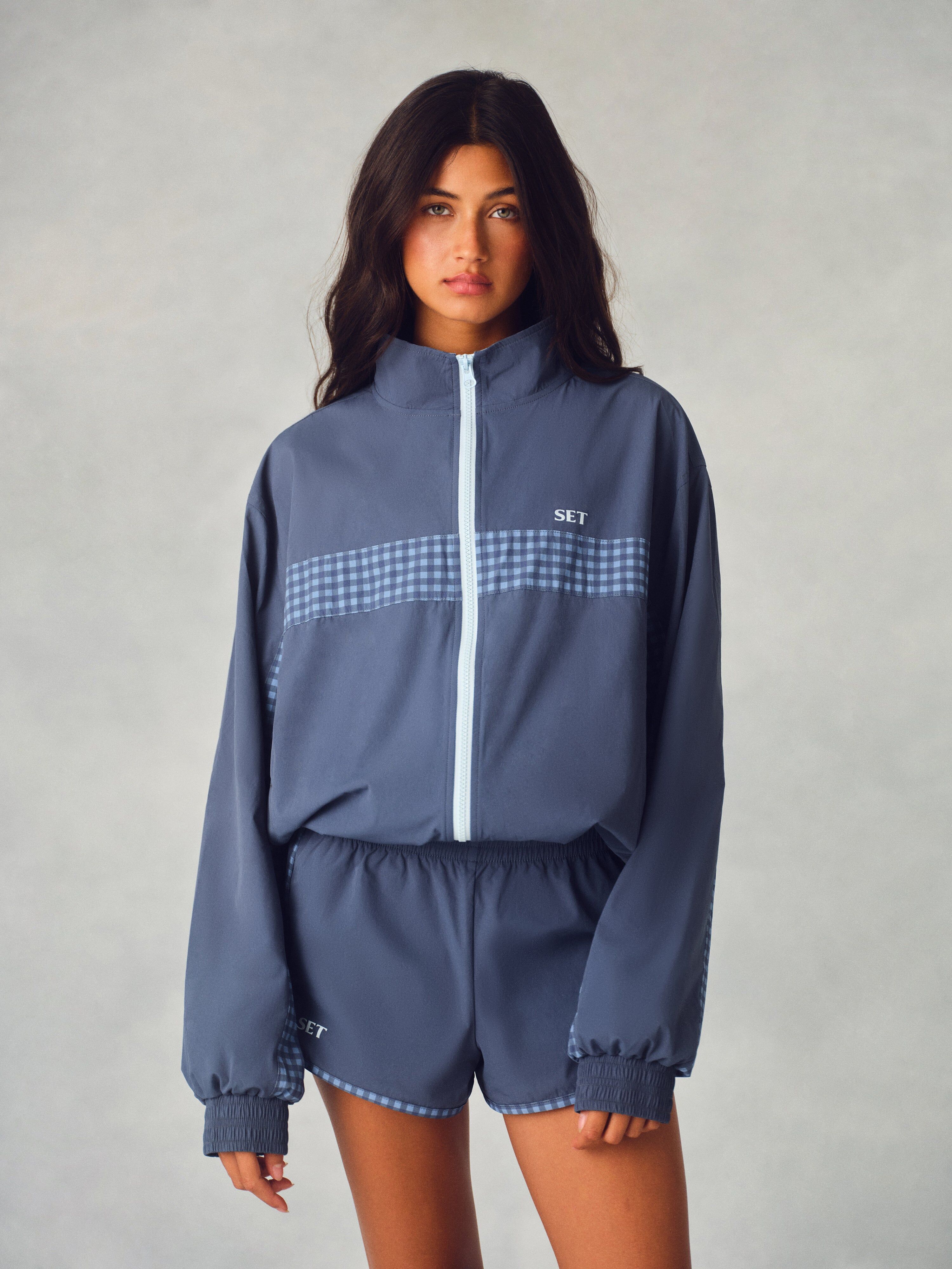 Nylon Track Gingham Panel Jacket - Hammock