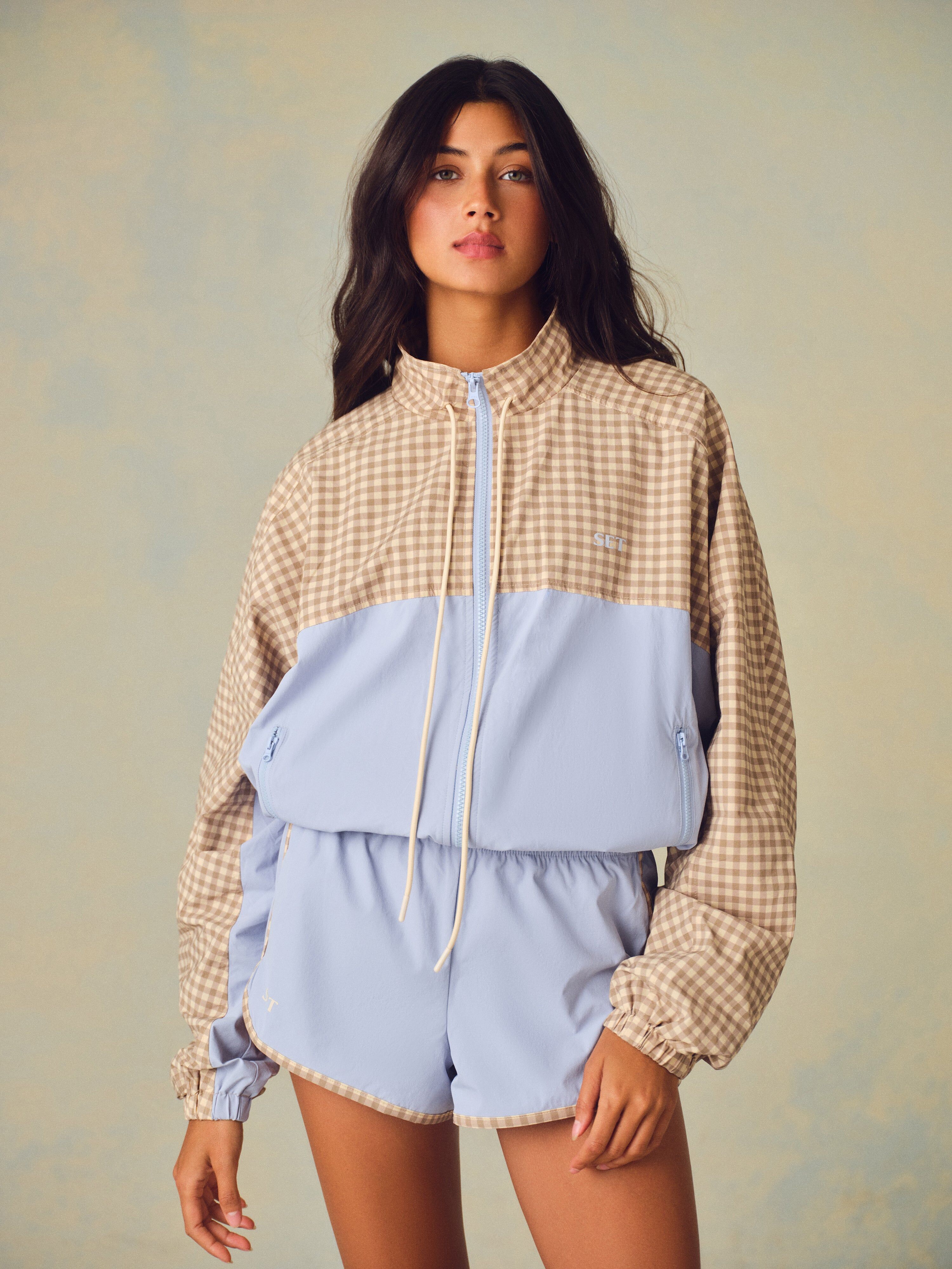 Nylon Track Gingham Courtside Jacket - Palmetto