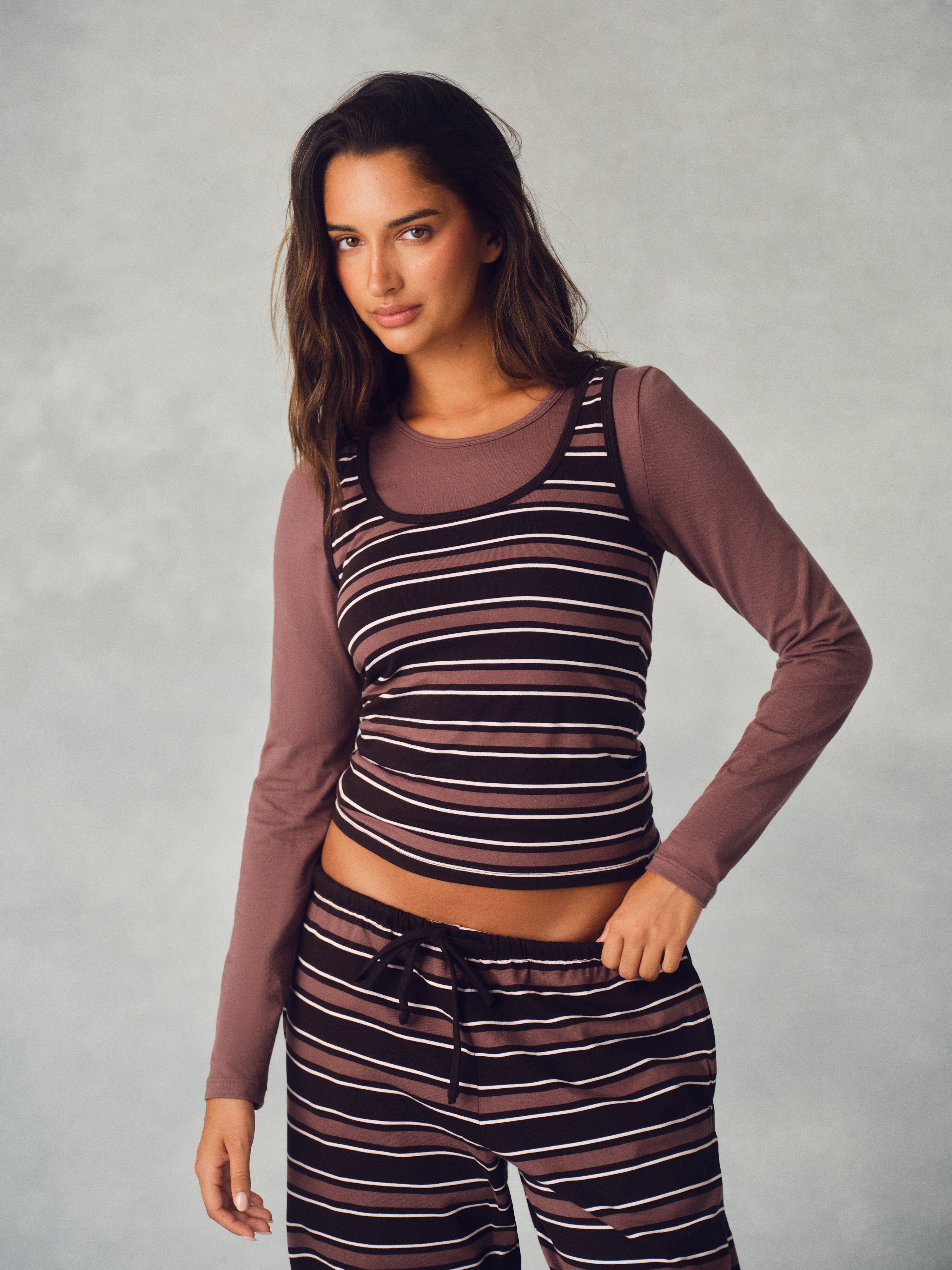 Stretch Cotton Essential Stripe Double Take Long Sleeve - Driftwood
