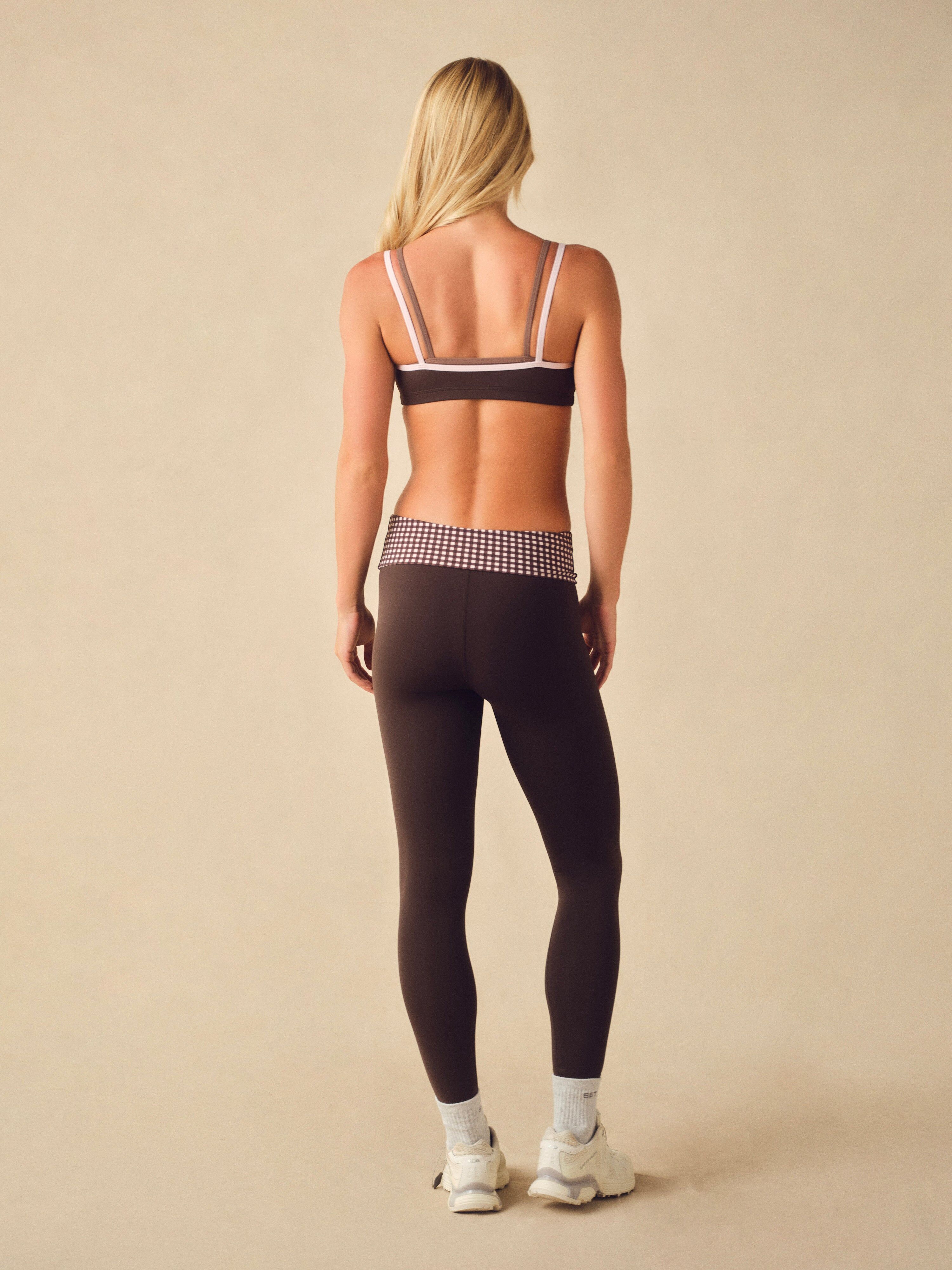 Aeraline Breathe Gingham Fold-Over Leggings - Driftwood - Image 3