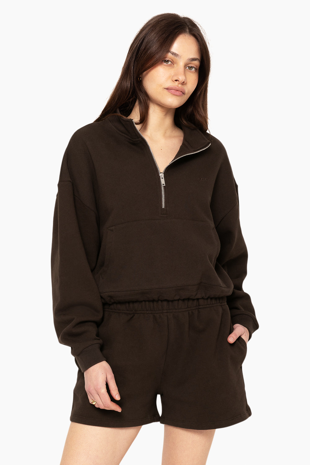 Heavyweight Sweats Half Zip - Espresso - Image 4