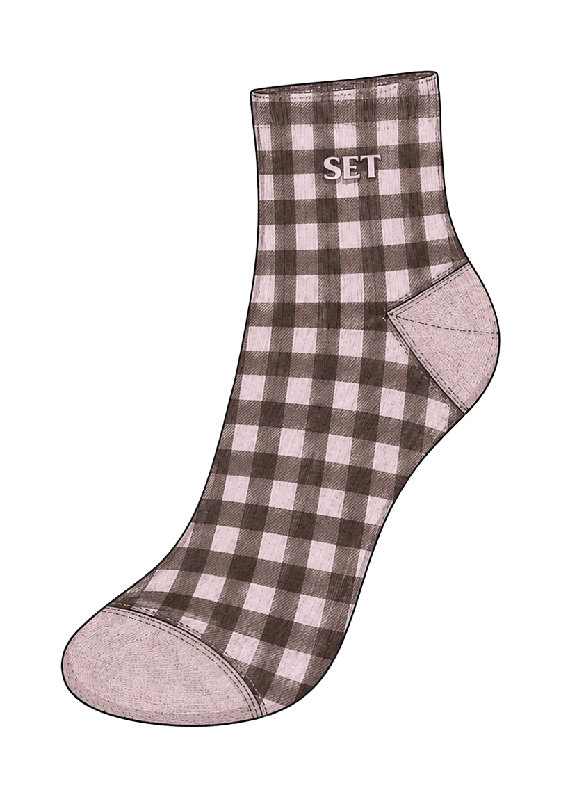 Set Gingham Grip Shorty Socks - Driftwood