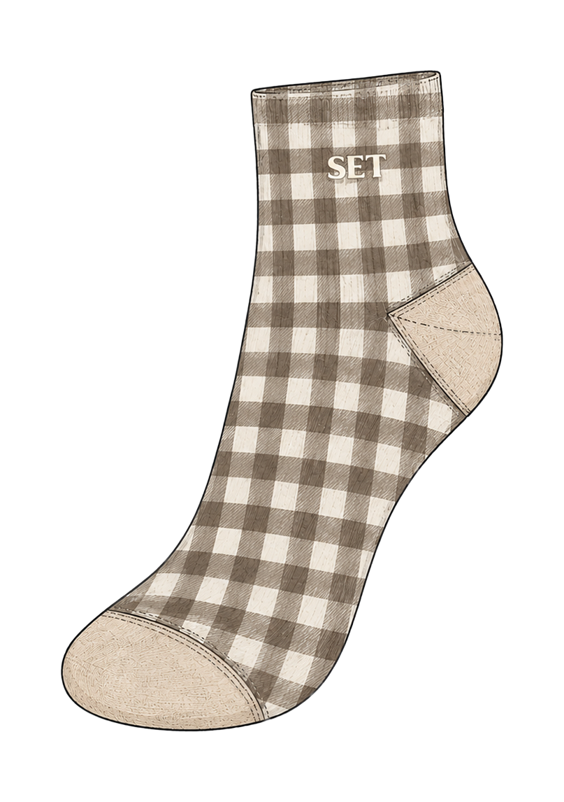 Set Gingham Grip Shorty Socks - Sweet Tea